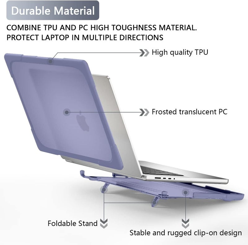 Batianda Heavy Duty Case for New MacBook Pro 14 Inch 2025 M5 M4 M3 M2 Pro/Max Chip- Ergonomic Foldable Kickstand (Holds 22lbs/Zero Wobble) Matte Rugged Armor Cover with Spare Parts, Lavender Grey - Image 5